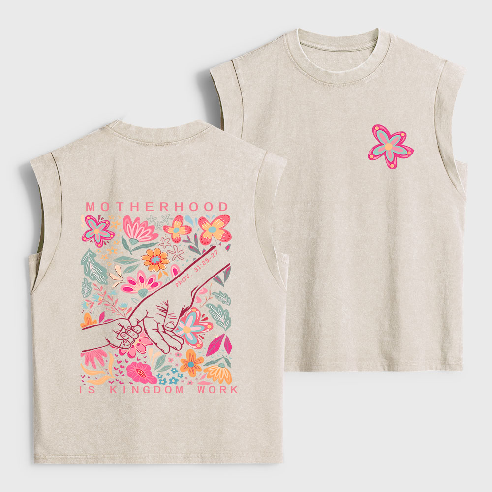 Motherhood Is Kingdom Work Christian Women's Washed Tank Top