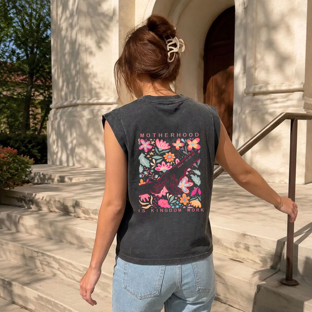 Motherhood Is Kingdom Work Christian Women's Washed Tank Top