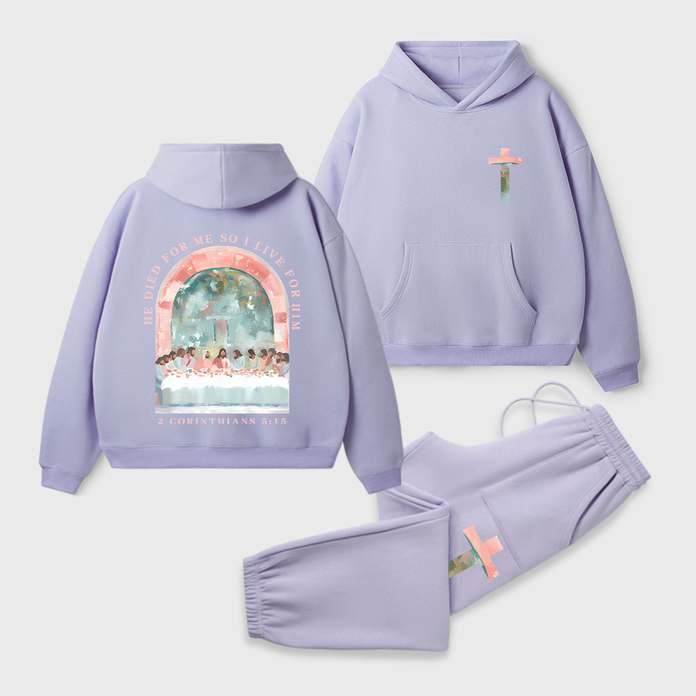 He Died For Me So I Live For Him Christian Premium Fleece Hoodie Set