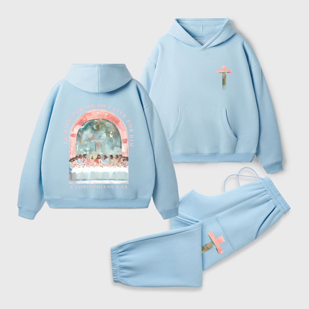 He Died For Me So I Live For Him Christian Premium Fleece Hoodie Set
