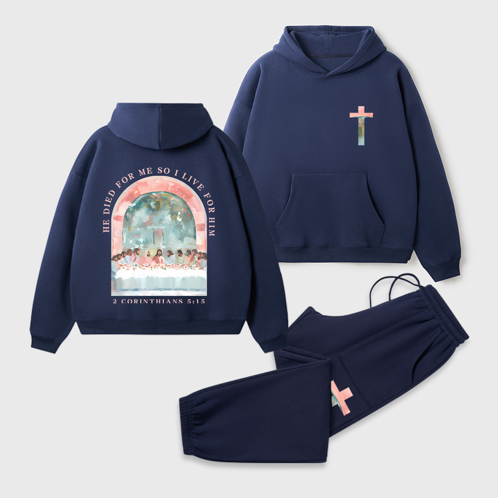 He Died For Me So I Live For Him Christian Premium Fleece Hoodie Set