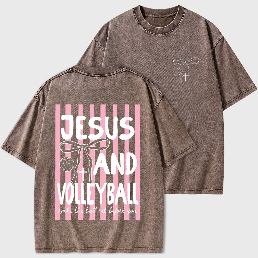 Jesus And Volleyball Christian Washed T-Shirt DB- Christian Washed T-Shirt