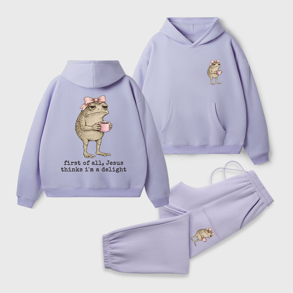 First Of All Jesus Thinks I'm A Delight Christian Premium Fleece Hoodie Set