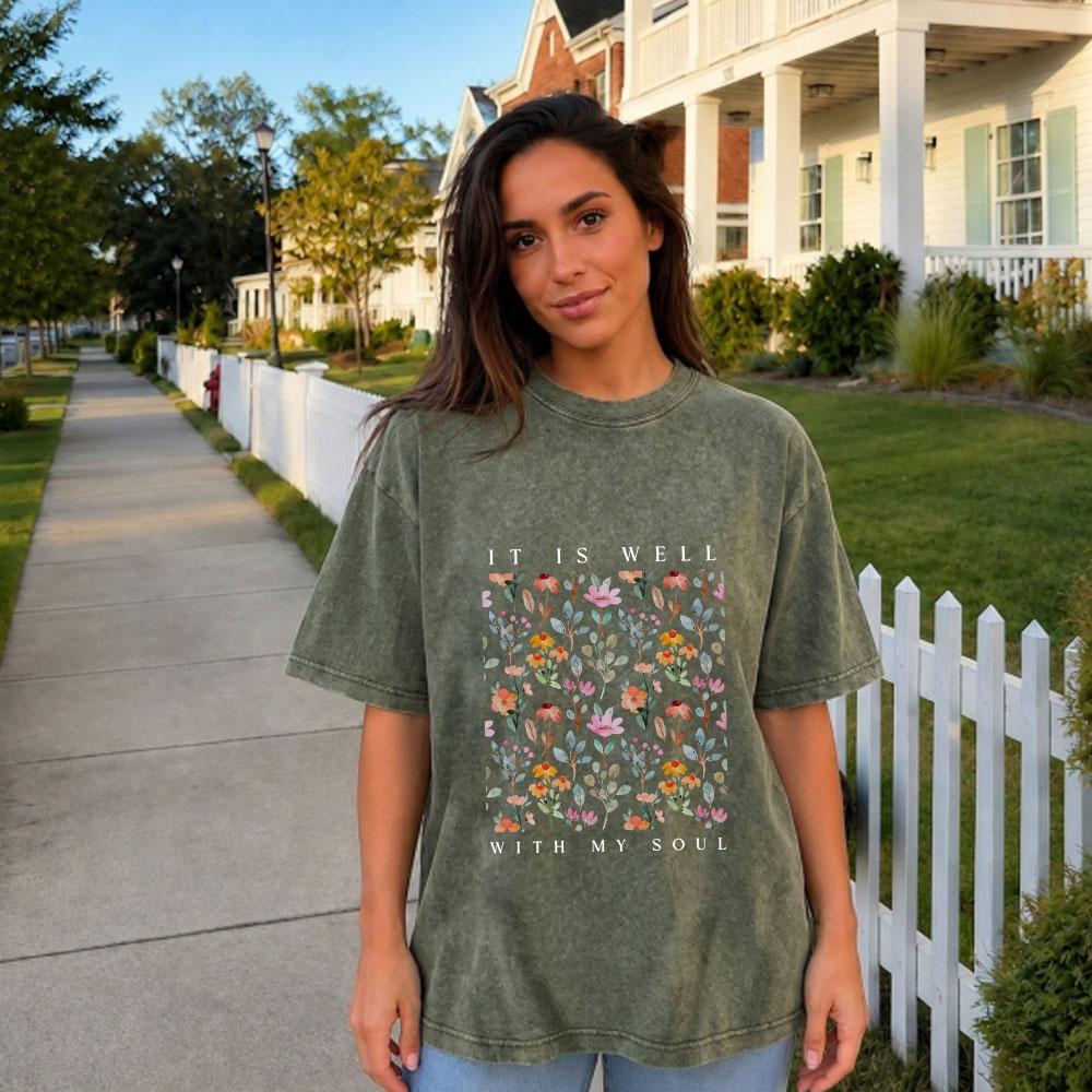 It Is Well With My Soul Christian Washed T-Shirt