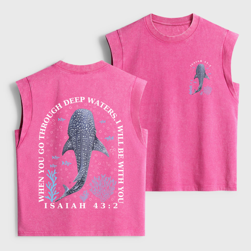 When You Go Through Deep Waters Whale Christian Women's Washed Tank Top