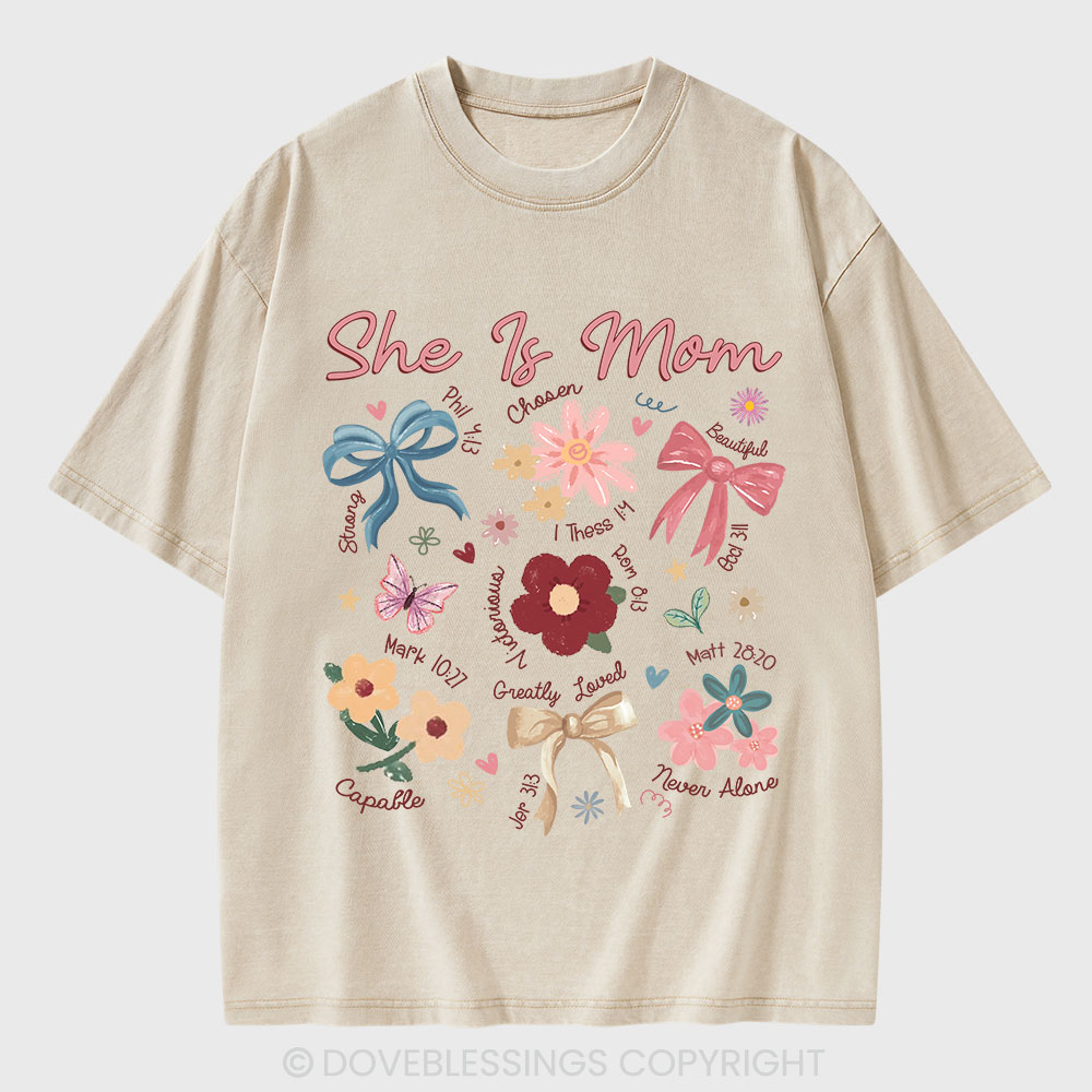 She Is Mom Christian Washed T-Shirt