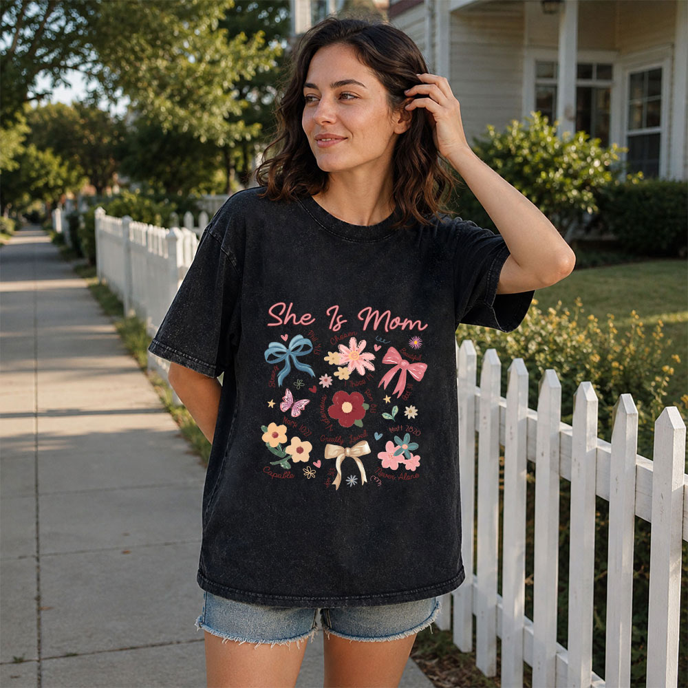 She Is Mom Christian Washed T-Shirt