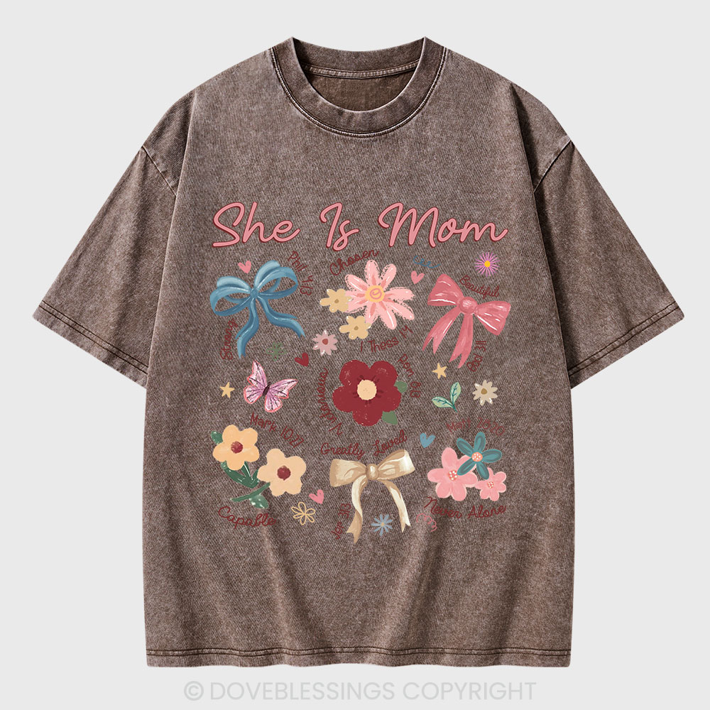 She Is Mom Christian Washed T-Shirt