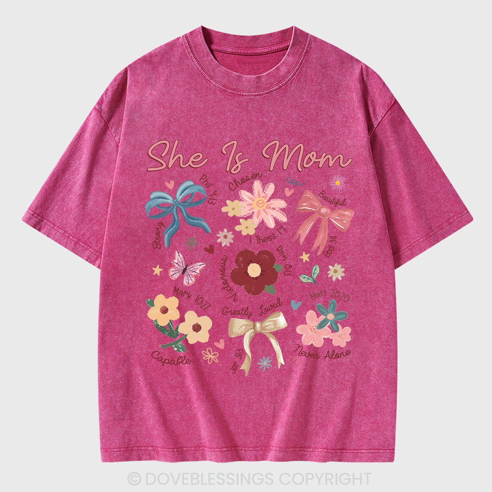 She Is Mom Christian Washed T-Shirt