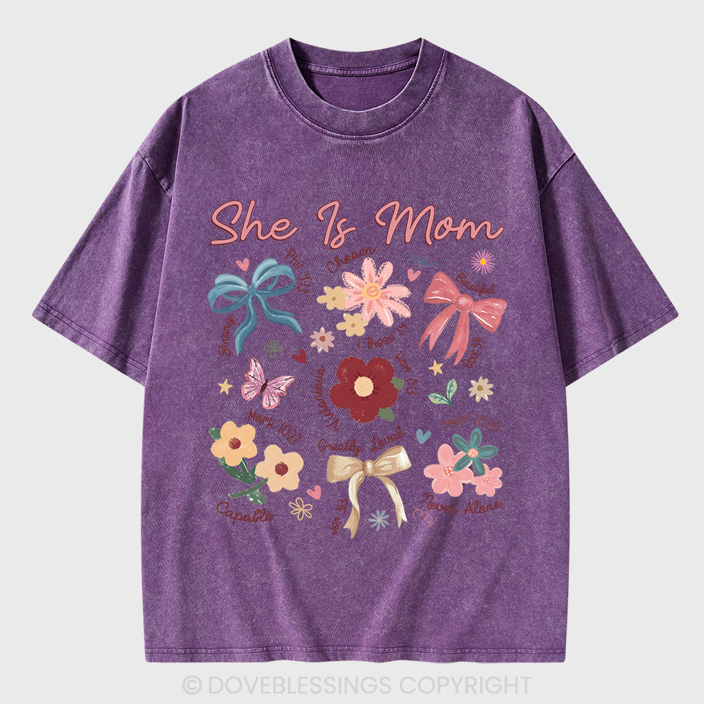 She Is Mom Christian Washed T-Shirt