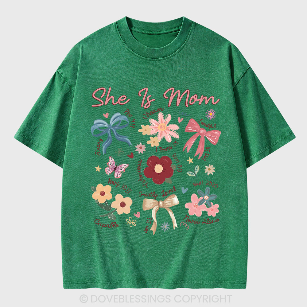 She Is Mom Christian Washed T-Shirt