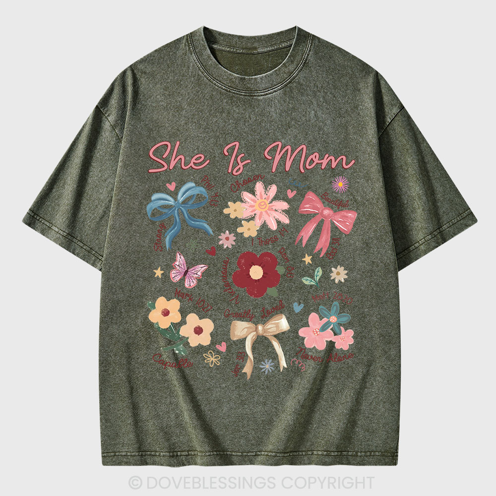 She Is Mom Christian Washed T-Shirt