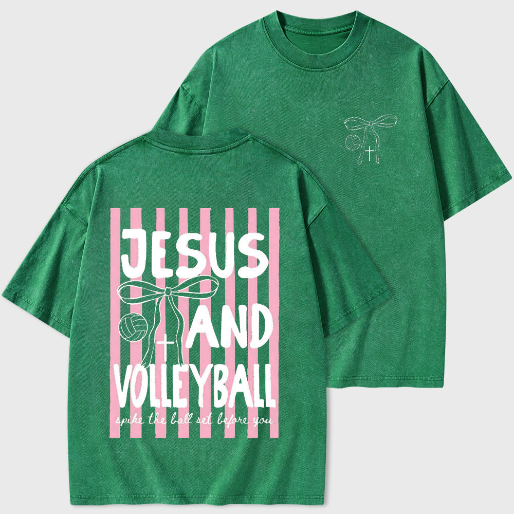 Jesus And Volleyball Christian Washed T-Shirt DB- Christian Washed T-Shirt