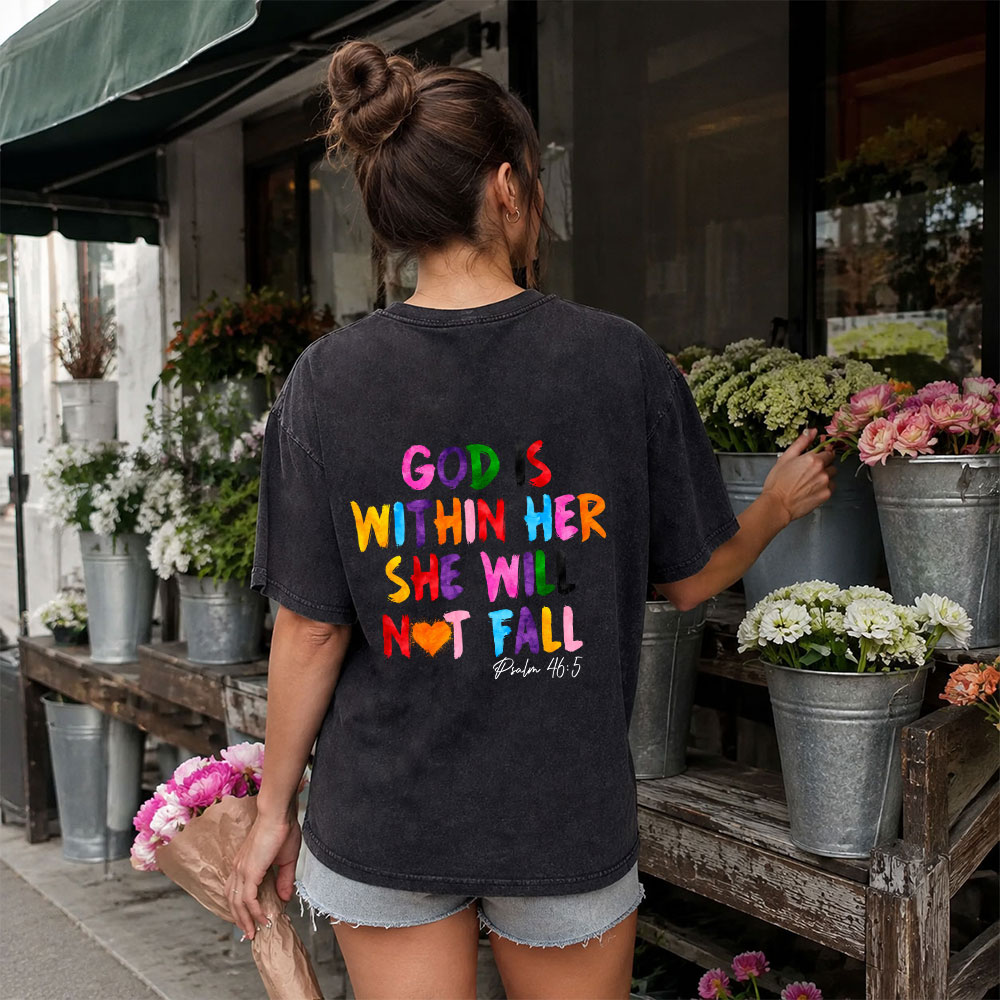 God Is Within Her She Will Not Fall Christian Washed T-Shirt