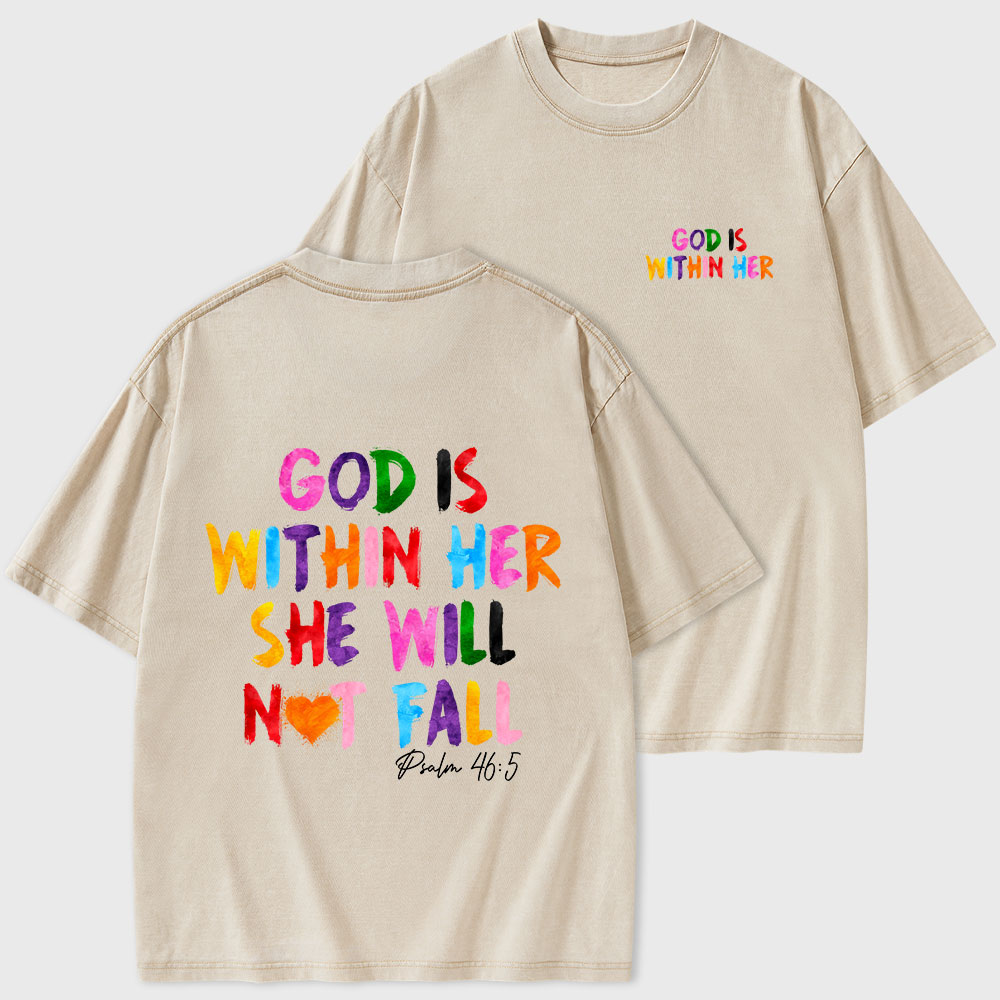 God Is Within Her She Will Not Fall Christian Washed T-Shirt