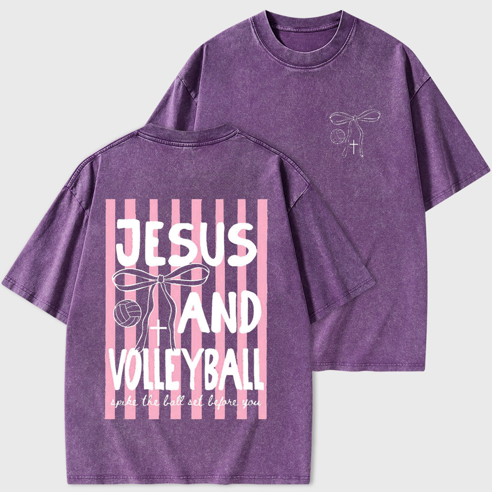 Jesus And Volleyball Christian Washed T-Shirt DB- Christian Washed T-Shirt
