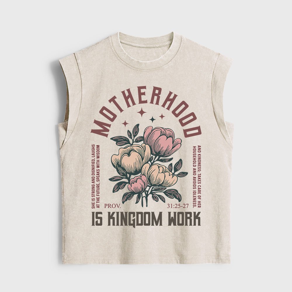 Motherhood Is Kingdom Work Christian Women's Washed Tank Top