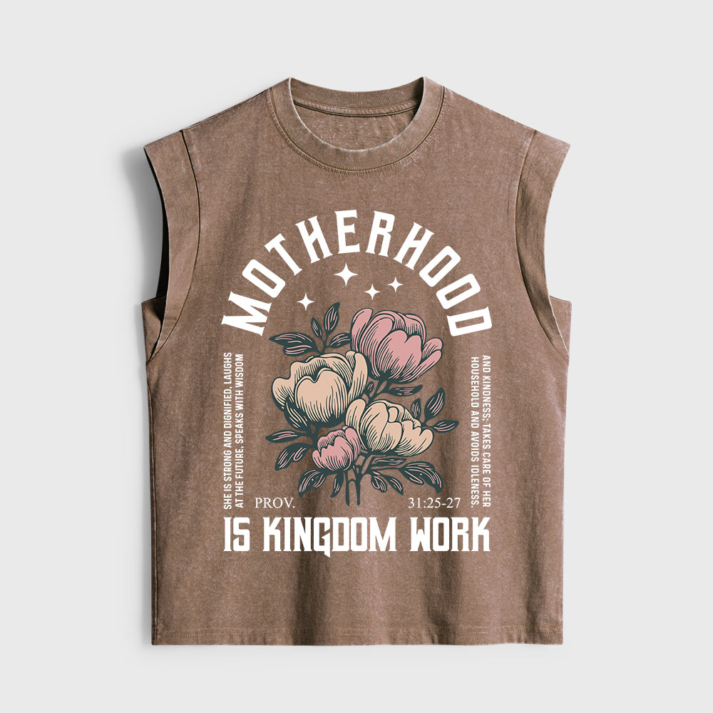 Motherhood Is Kingdom Work Christian Women's Washed Tank Top