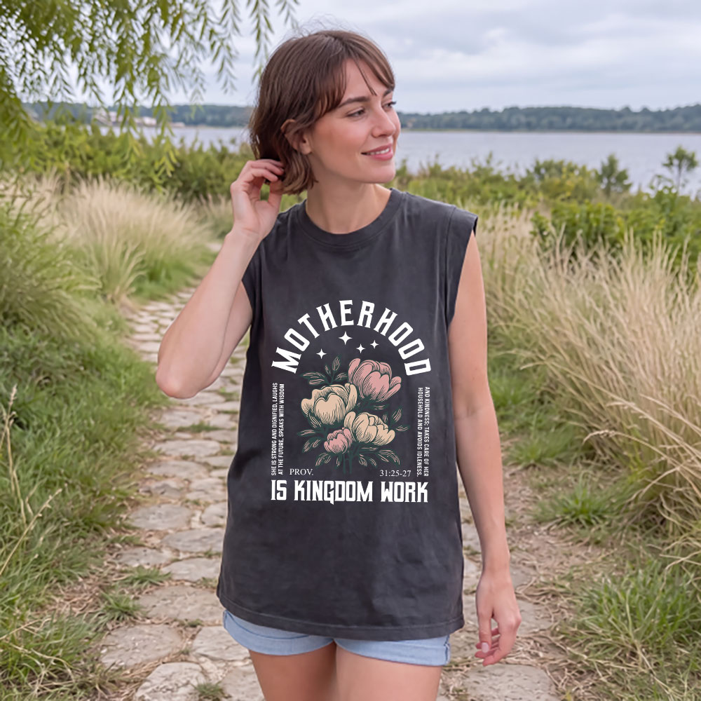 Motherhood Is Kingdom Work Christian Women's Washed Tank Top