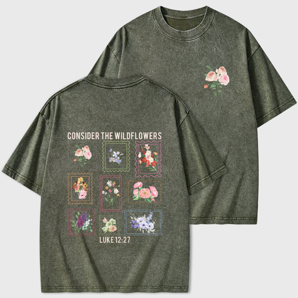Consider The Wildflowers Christian Washed T-Shirt