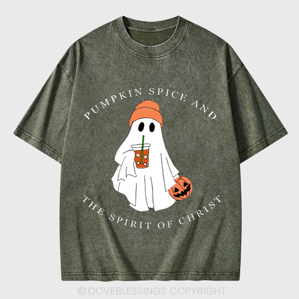 Pumpkin Spice And The Spirit Of Christ Christian Washed T-Shirt