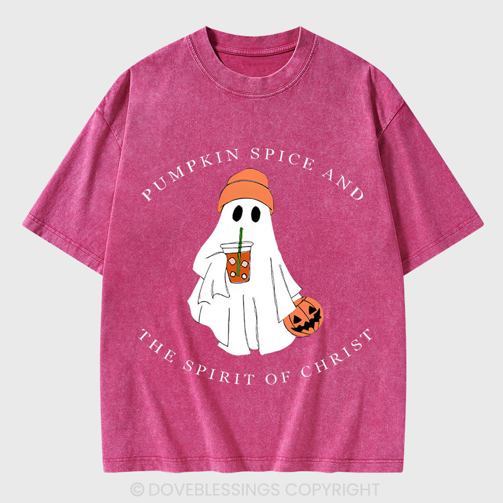 Pumpkin Spice And The Spirit Of Christ Christian Washed T-Shirt