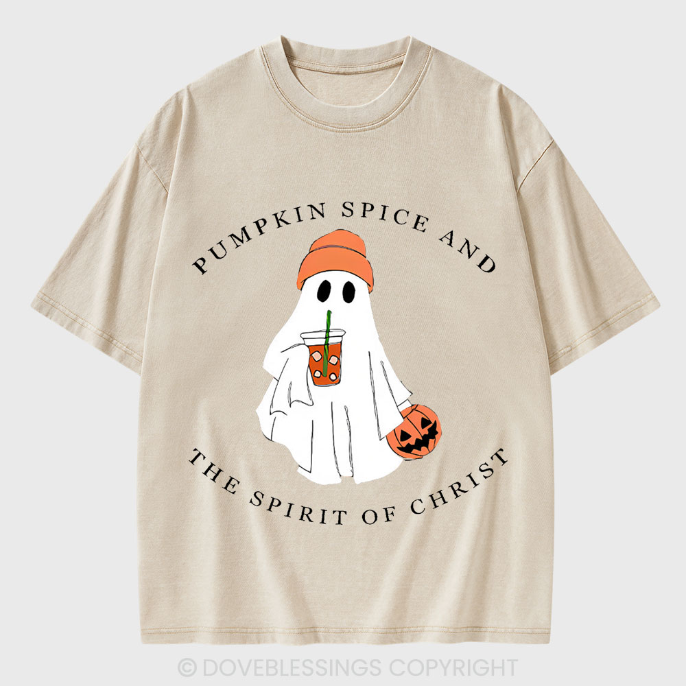 Pumpkin Spice And The Spirit Of Christ Christian Washed T-Shirt