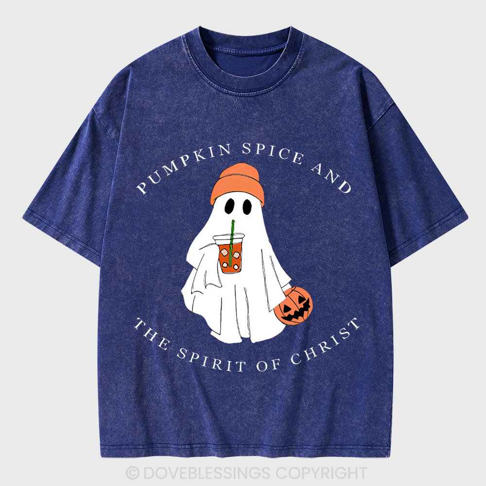 Pumpkin Spice And The Spirit Of Christ Christian Washed T-Shirt