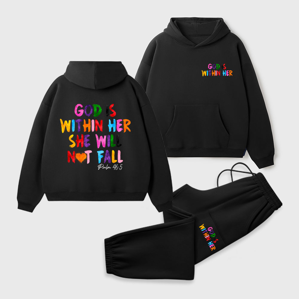 God Is Within Her She Will Not Fall Christian Premium Fleece Hoodie Set