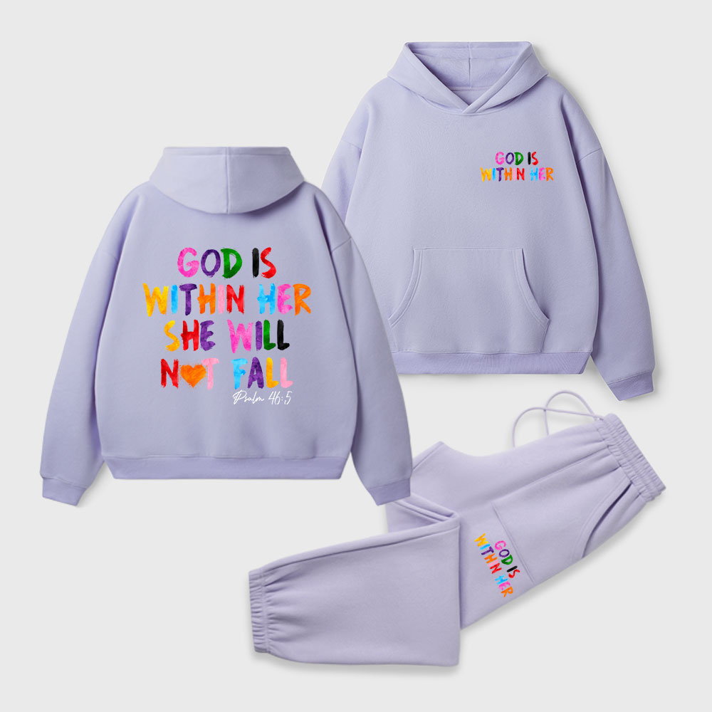 God Is Within Her She Will Not Fall Christian Premium Fleece Hoodie Set