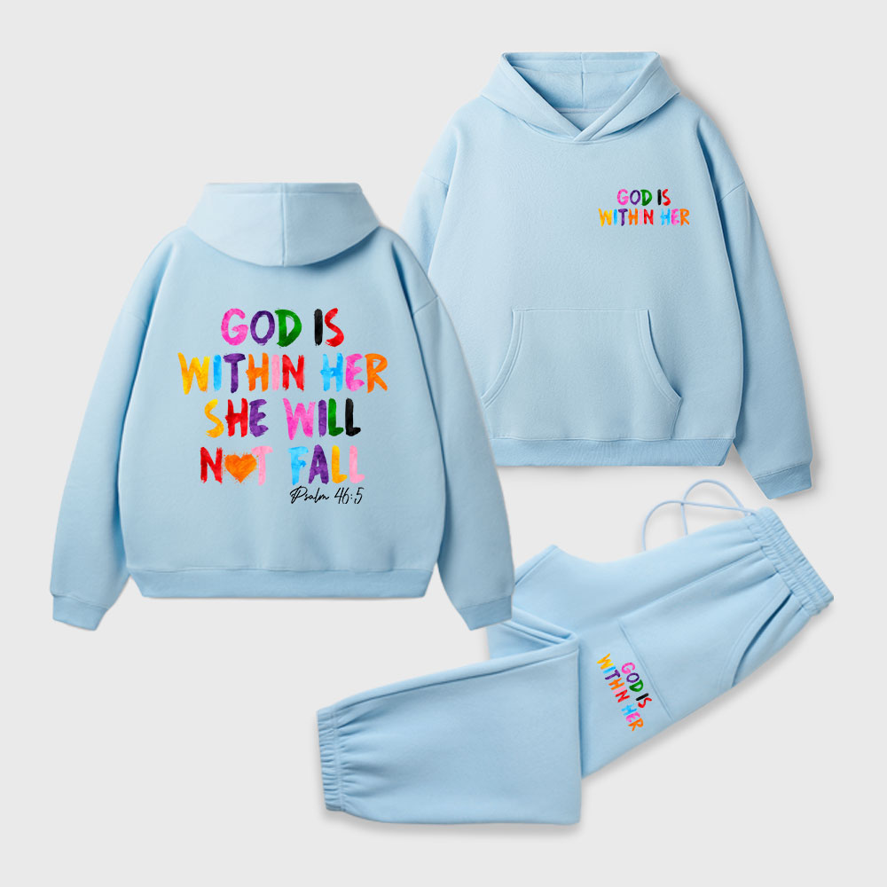 God Is Within Her She Will Not Fall Christian Premium Fleece Hoodie Set
