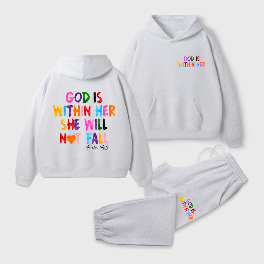 God Is Within Her She Will Not Fall Christian Premium Fleece Hoodie Set