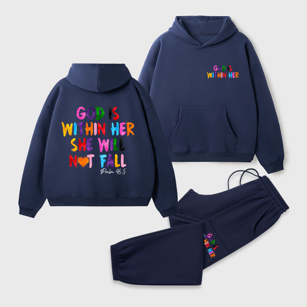 God Is Within Her She Will Not Fall Christian Premium Fleece Hoodie Set
