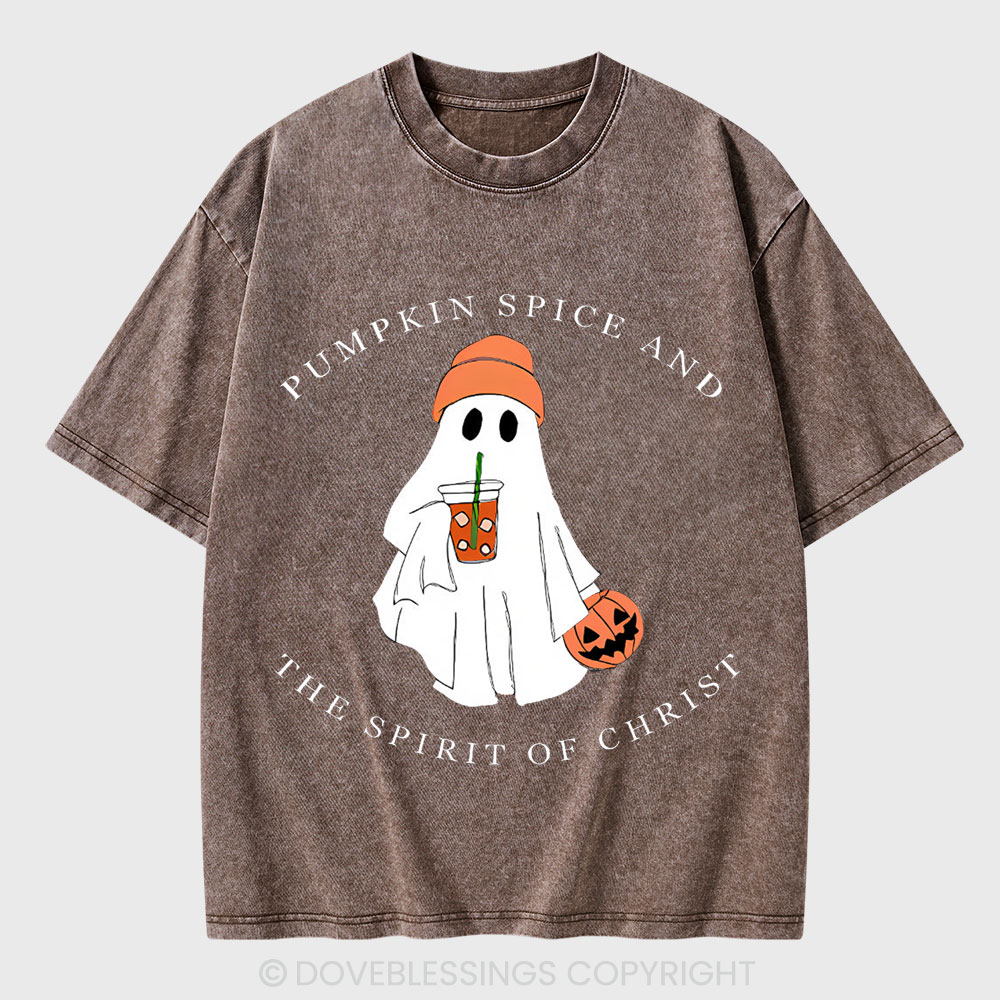 Pumpkin Spice And The Spirit Of Christ Christian Washed T-Shirt