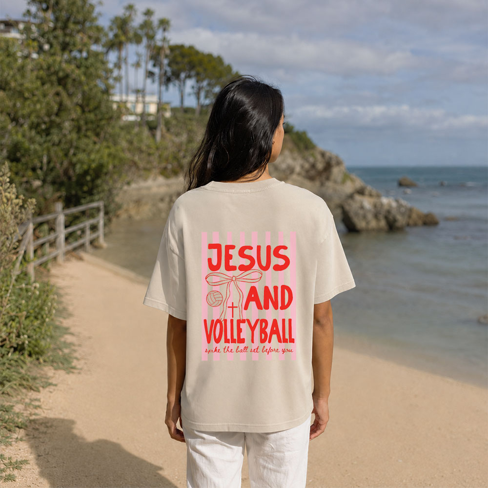 Jesus And Volleyball Christian Washed T-Shirt DB- Christian Washed T-Shirt
