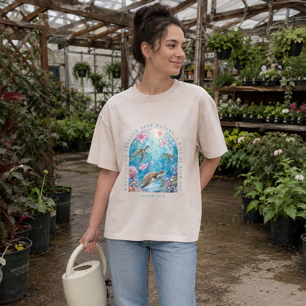 When You Go Through Deep Water I Will Be With You Christian Washed T-Shirt