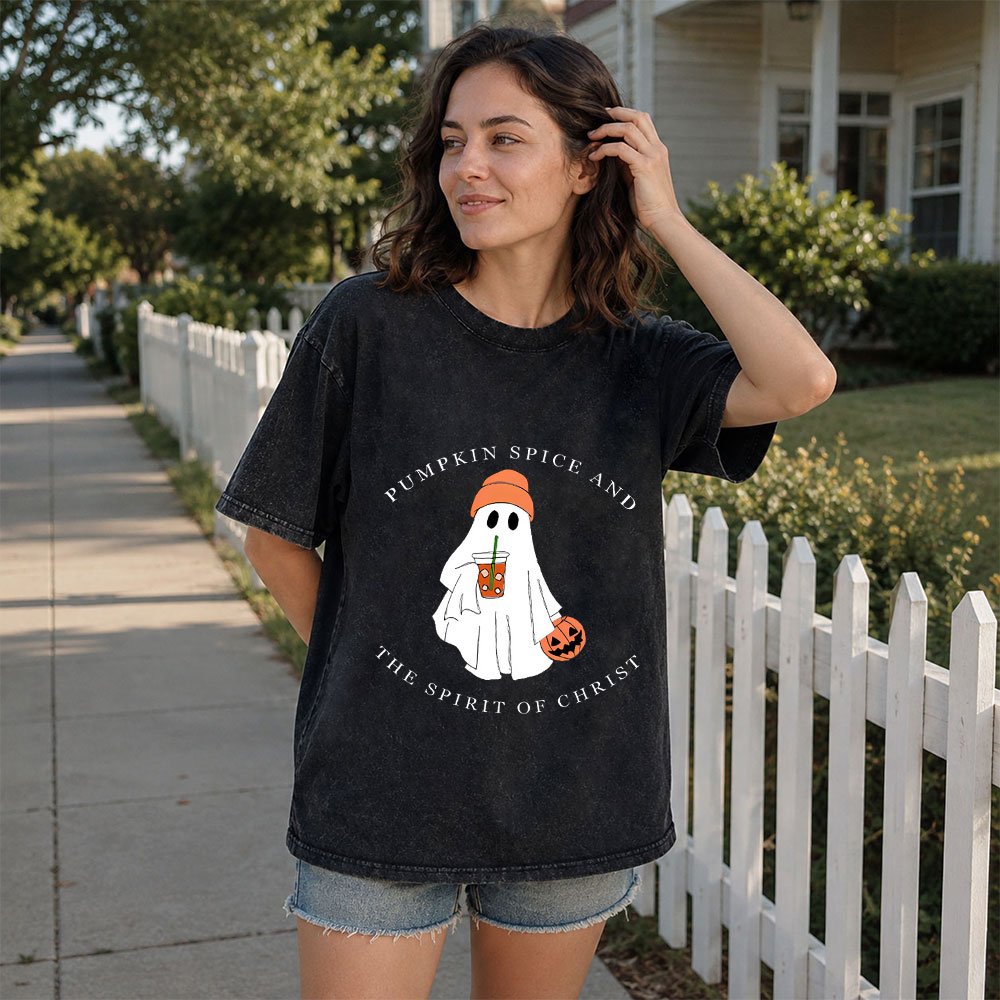 Pumpkin Spice And The Spirit Of Christ Christian Washed T-Shirt