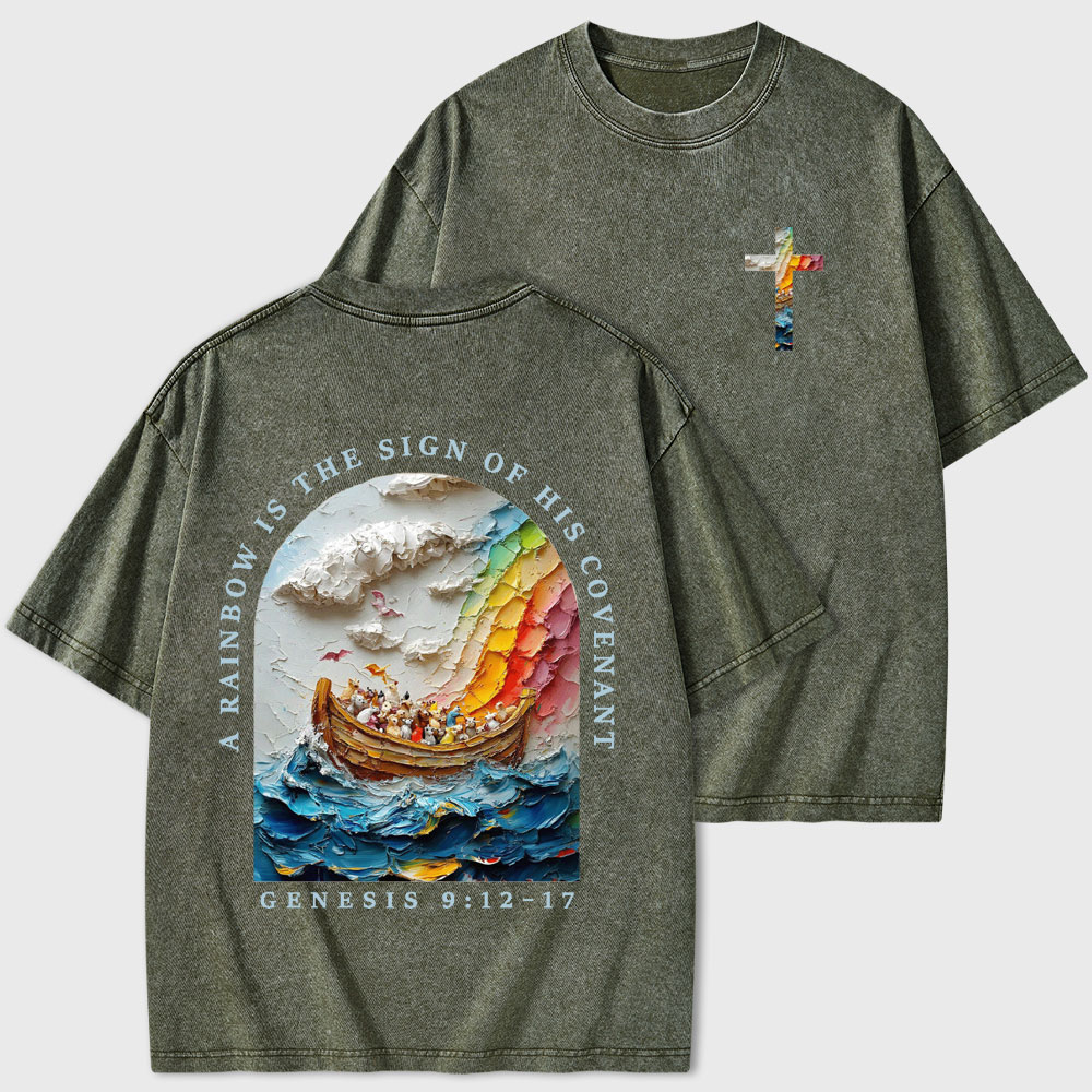 A Rainbow Is The Sign Of His Covenant Christian Washed T-Shirt