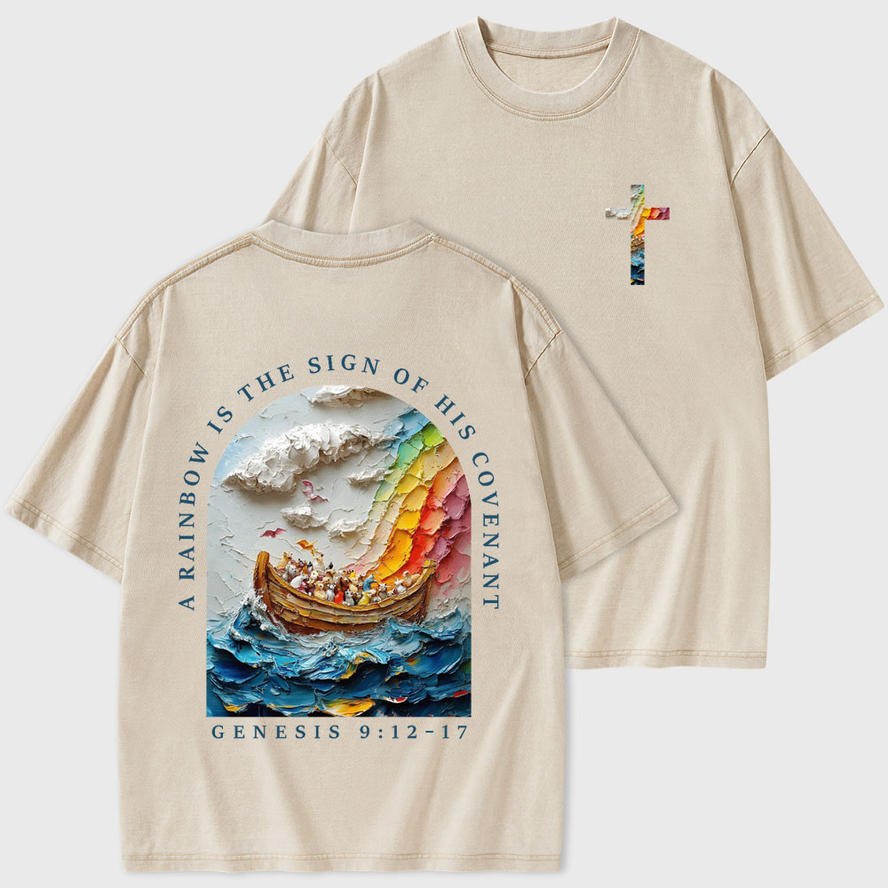 A Rainbow Is The Sign Of His Covenant Christian Washed T-Shirt