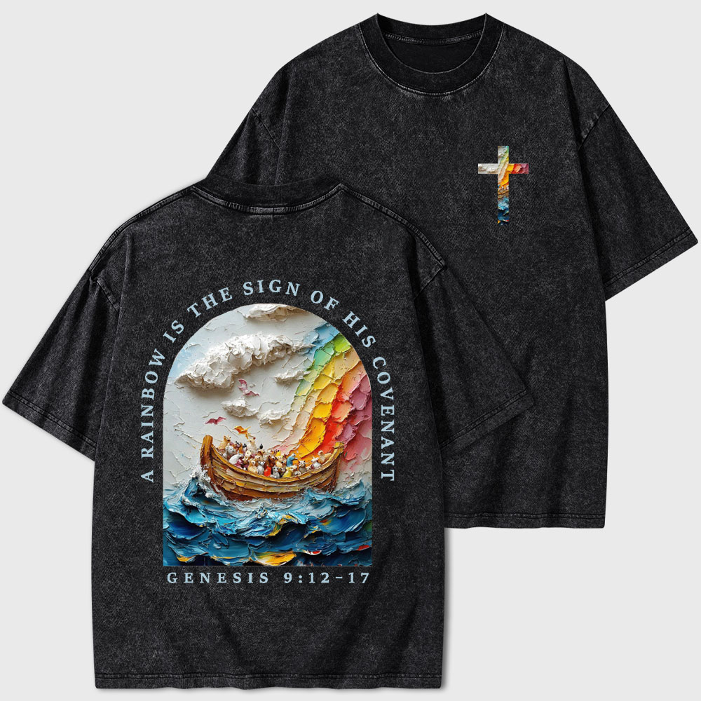 A Rainbow Is The Sign Of His Covenant Christian Washed T-Shirt