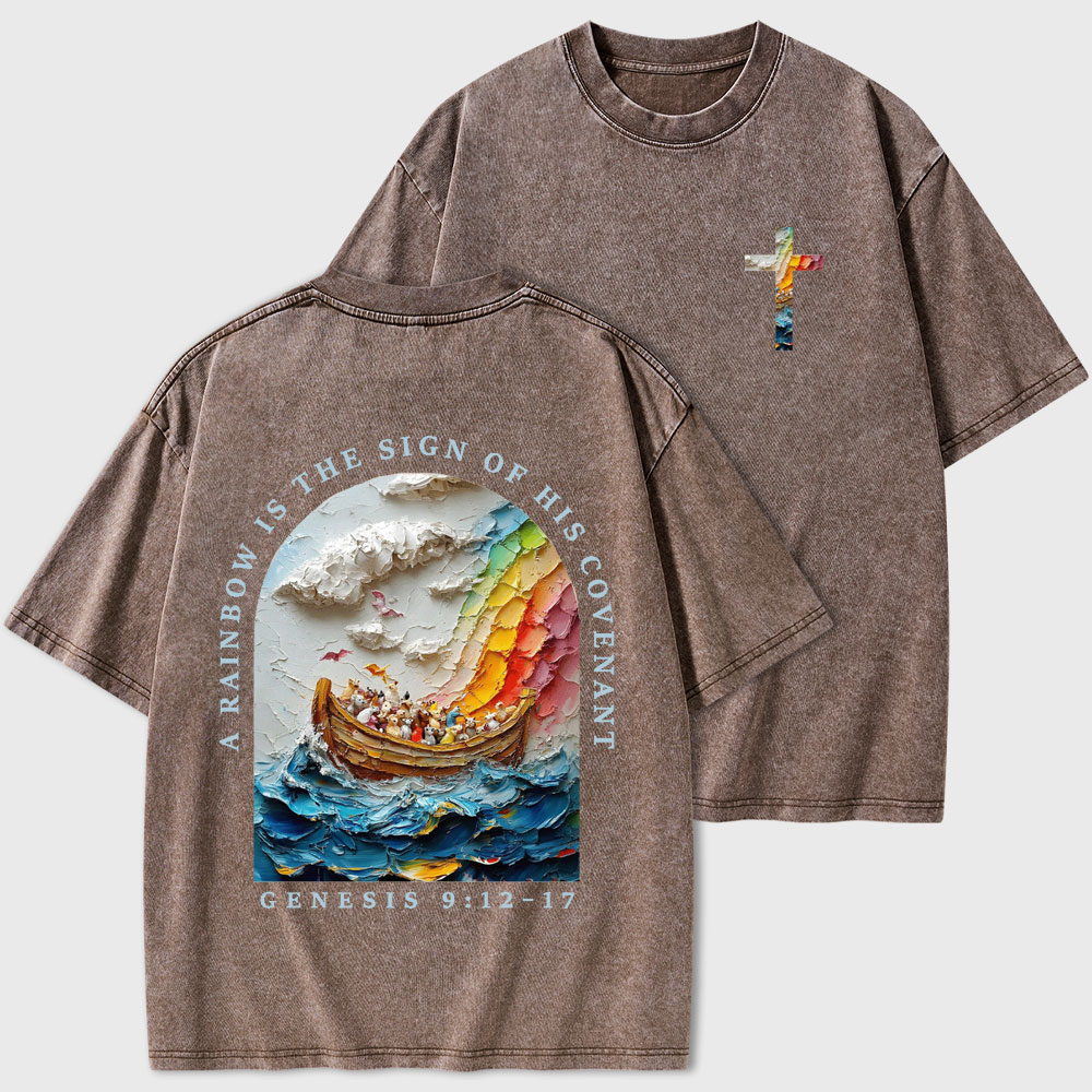 A Rainbow Is The Sign Of His Covenant Christian Washed T-Shirt