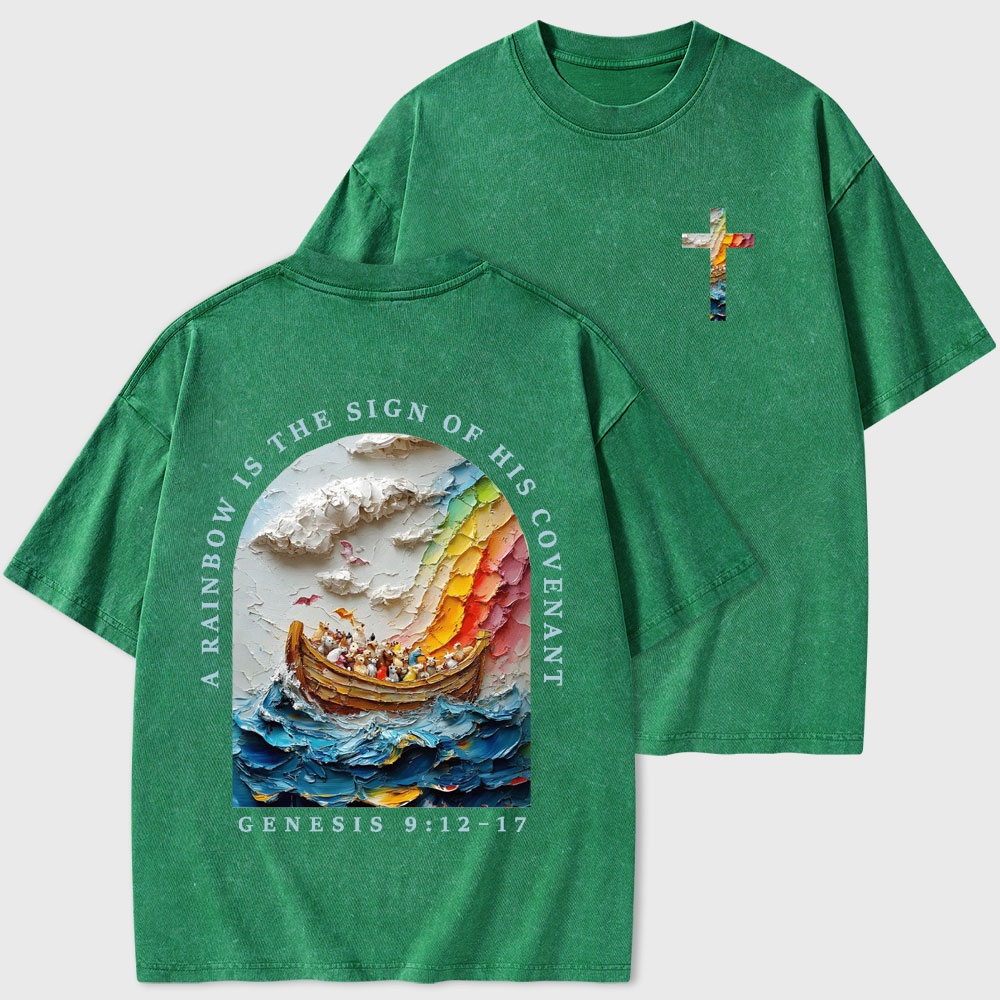 A Rainbow Is The Sign Of His Covenant Christian Washed T-Shirt