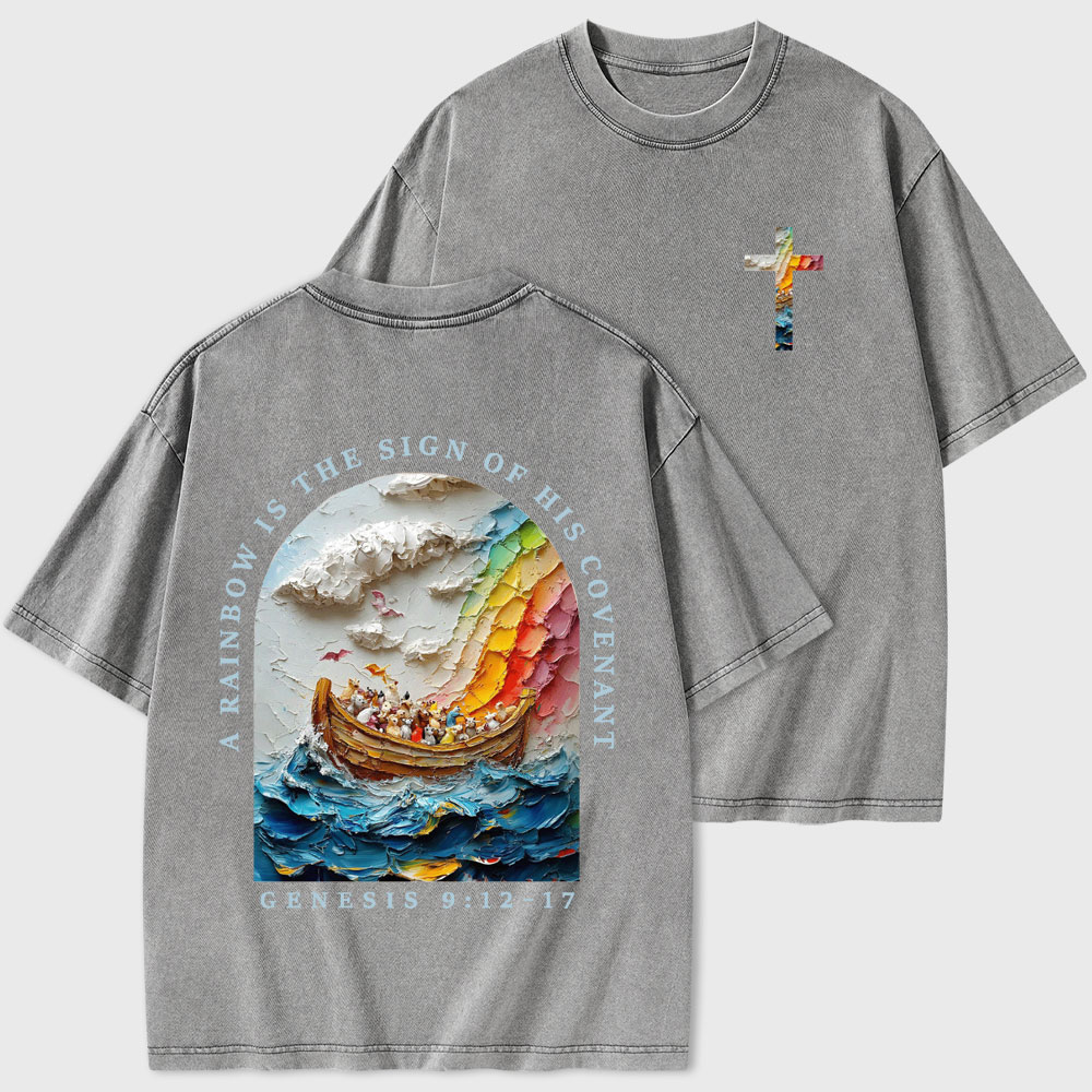 A Rainbow Is The Sign Of His Covenant Christian Washed T-Shirt