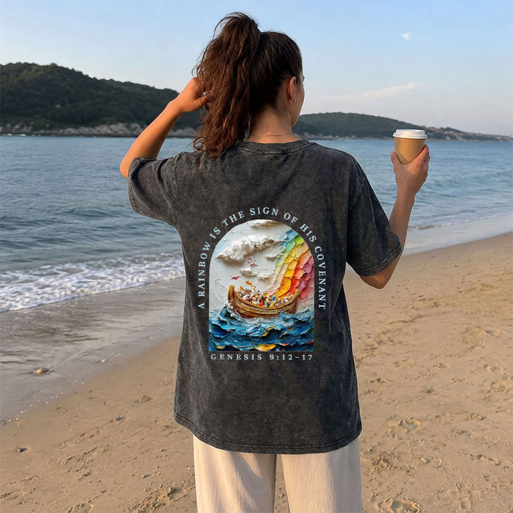 A Rainbow Is The Sign Of His Covenant Christian Washed T-Shirt