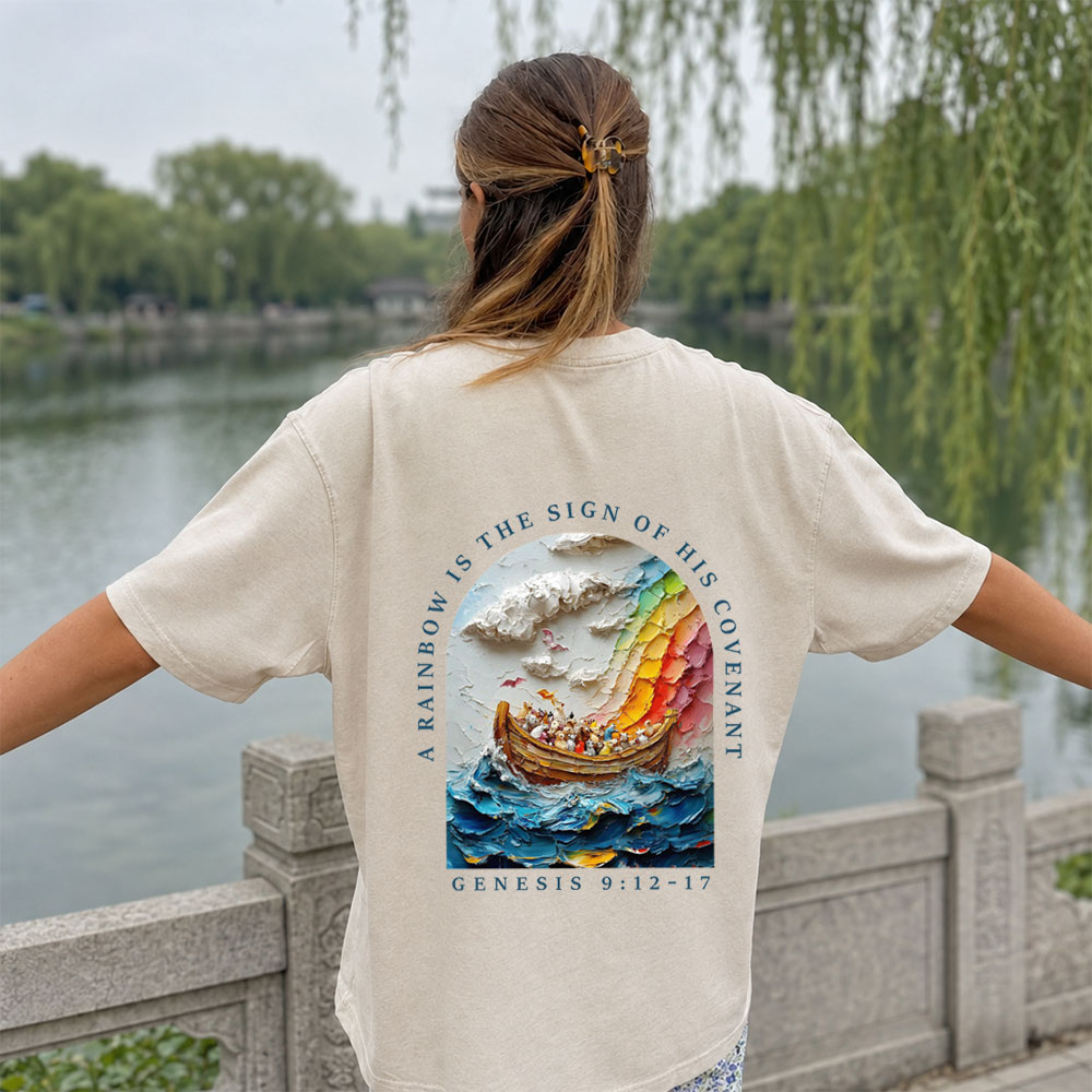 A Rainbow Is The Sign Of His Covenant Christian Washed T-Shirt