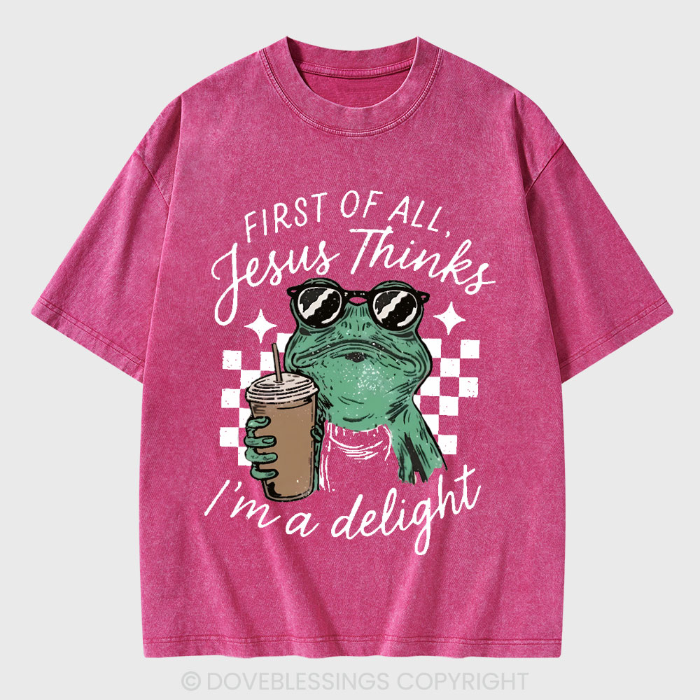 First Of All Jesus Thinks I'm A Delight Christian Washed T-Shirt