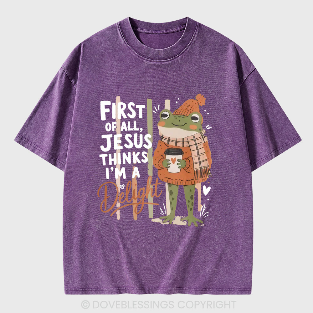 First Of All Jesus Thinks I'm A Delight Christian Washed T-Shirt