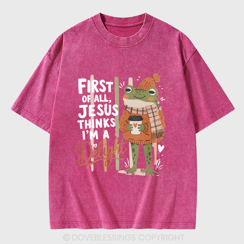 First Of All Jesus Thinks I'm A Delight Christian Washed T-Shirt