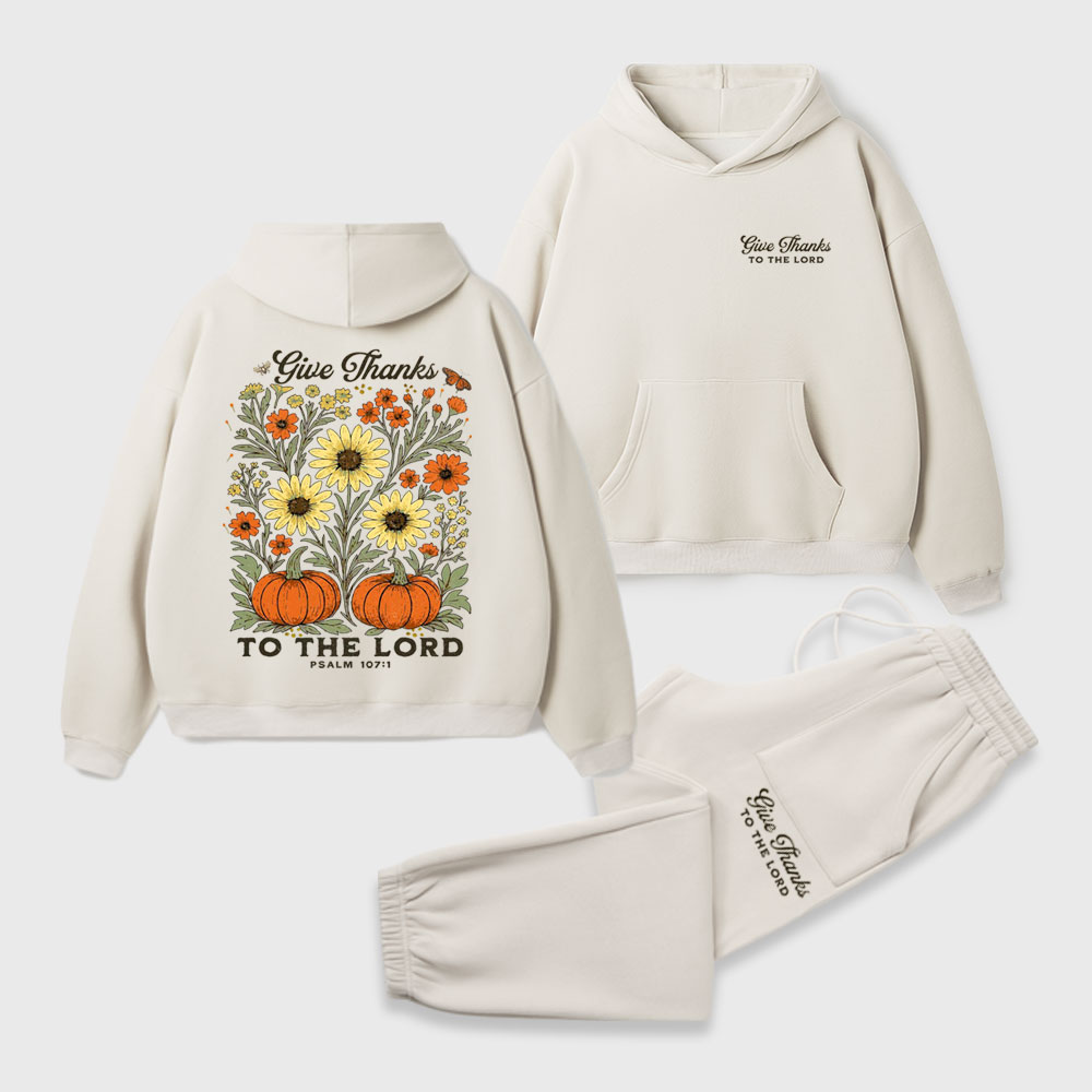Give Thanks To The Lord Christian Premium Fleece Hoodie Set