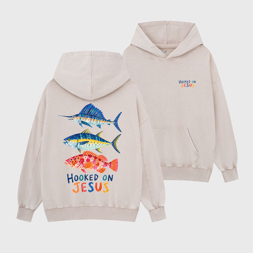 Hooked On Jesus Christian Washed Hoodie
